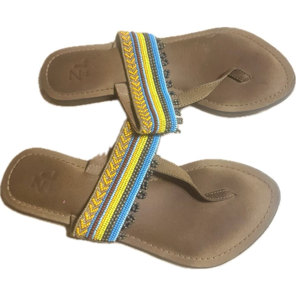 Anthropologie Z&L Leather Boho Beaded Thong Sandals - 6M